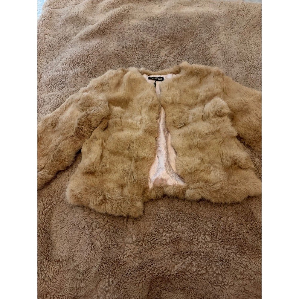Tonfur Womens Junior-Large Real Fur Cropped Jacket Camel Tan Paisley Lining New